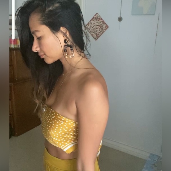 Free people Cleobella yellow dot silky top Marigold Oversized Scarf Wrap revolve - Picture 5 of 6